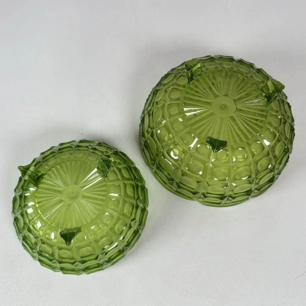 Vtg REGALINE Bowl Dish Set 2 Green Footed Acrylic Block Pattern Mid Century MCM